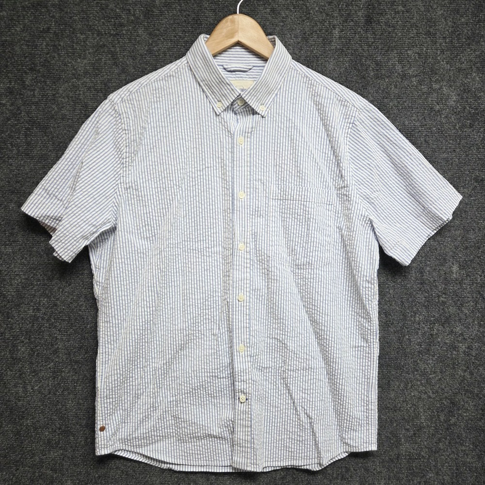 Mugsy Shirt Mens Medium Blue Striped Seersucker Charlestons Button Up Preppy
